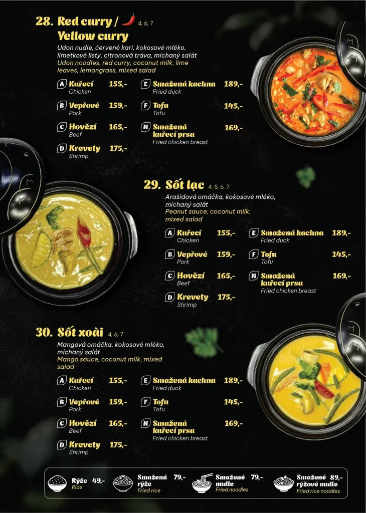 Jídelní lístek – Curry 28–30