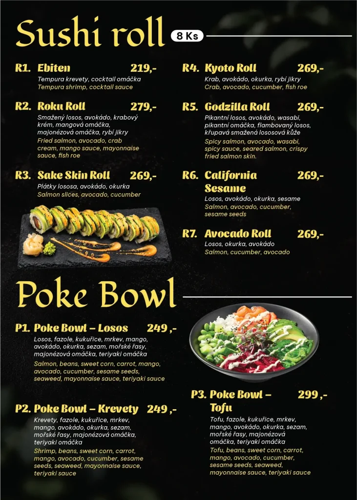 Jídelní lístek – Sushi roll