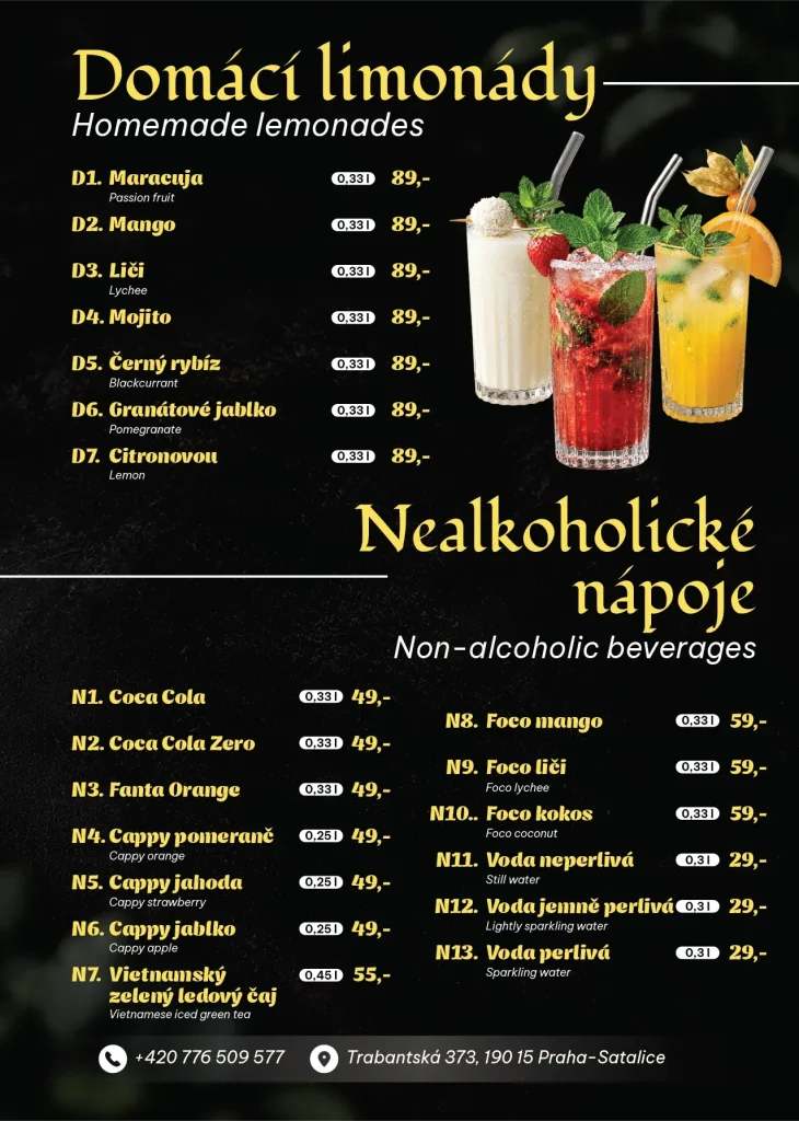 Jídelní lístek – Nealkoholické nápoje